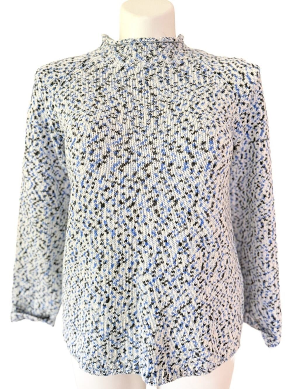 Talbots Marled Knit Textured Mock Neck Sweater women large bulky coastal blue
